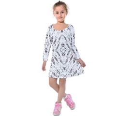 Pattern Monochrome Terrazzo Kids  Long Sleeve Velvet Dress by Simbadda