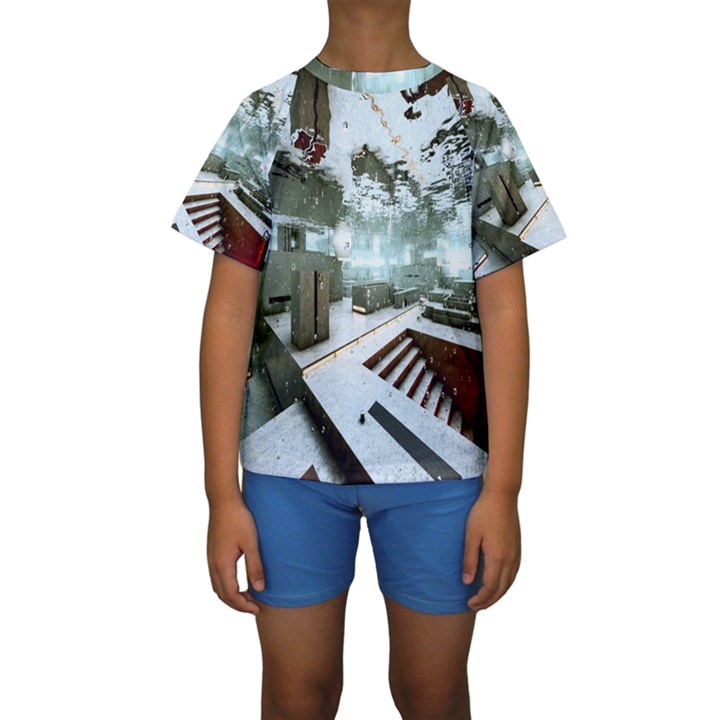 Digital Art Paint In Water Kids  Short Sleeve Swimwear