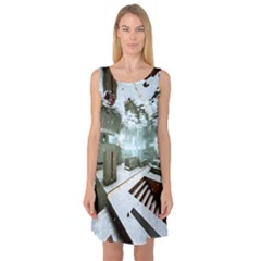 Digital Art Paint In Water Sleeveless Satin Nightdress by Simbadda