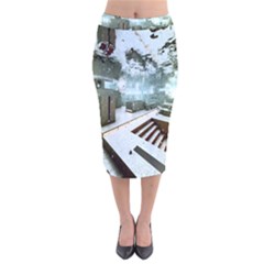 Digital Art Paint In Water Velvet Midi Pencil Skirt by Simbadda