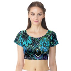 Sun Set Floral Short Sleeve Crop Top (tight Fit) by Simbadda