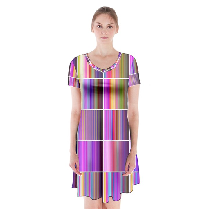 Plasma Gradient Gradation Short Sleeve V-neck Flare Dress