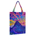 Psychedelic Colorful Lines Nature Mountain Trees Snowy Peak Moon Sun Rays Hill Road Artwork Stars Classic Tote Bag View2