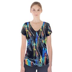 Abstract 3d Blender Colorful Short Sleeve Front Detail Top