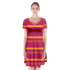 Lines Short Sleeve V-neck Flare Dress