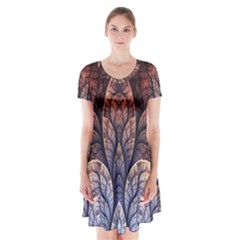 Abstract Fractal Short Sleeve V-neck Flare Dress