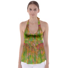 Abstract Trippy Bright Melting Babydoll Tankini Top