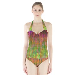 Abstract Trippy Bright Melting Halter Swimsuit by Simbadda