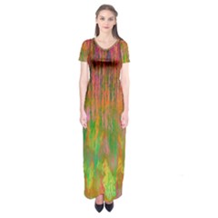 Abstract Trippy Bright Melting Short Sleeve Maxi Dress