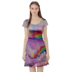 Glitch Art Abstract Short Sleeve Skater Dress by Simbadda