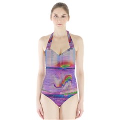 Glitch Art Abstract Halter Swimsuit by Simbadda