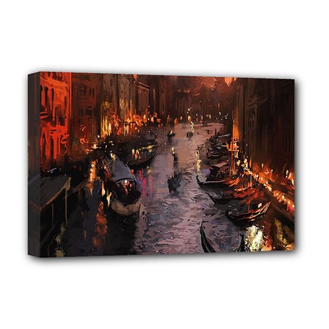 River Venice Gondolas Italy Artwork Painting Deluxe Canvas 18  X 12  