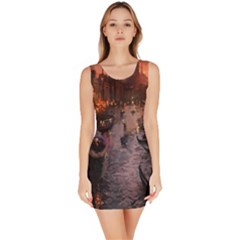 River Venice Gondolas Italy Artwork Painting Sleeveless Bodycon Dress by Simbadda