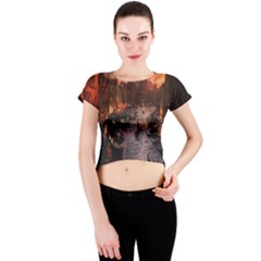 River Venice Gondolas Italy Artwork Painting Crew Neck Crop Top by Simbadda