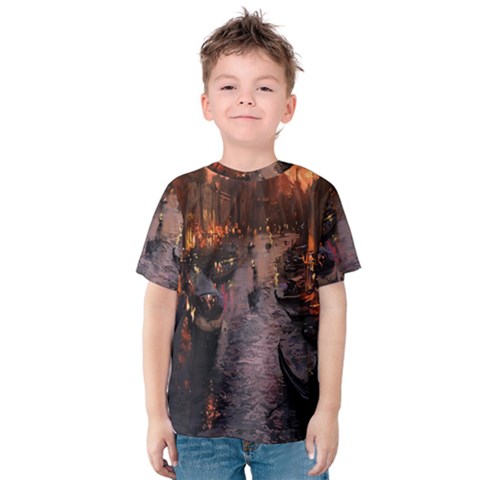 River Venice Gondolas Italy Artwork Painting Kids  Cotton Tee by Simbadda