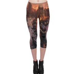 River Venice Gondolas Italy Artwork Painting Capri Leggings  by Simbadda