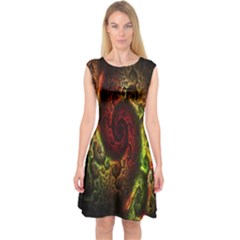 Fractal Digital Art Capsleeve Midi Dress