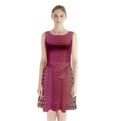 Abstract Circle Colorful Sleeveless Chiffon Waist Tie Dress