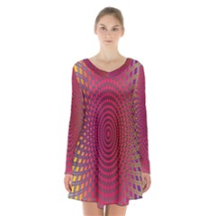 Abstract Circle Colorful Long Sleeve Velvet V-neck Dress by Simbadda