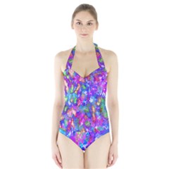 Abstract Trippy Bright Sky Space Halter Swimsuit by Simbadda