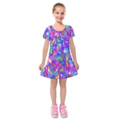 Abstract Trippy Bright Sky Space Kids  Short Sleeve Velvet Dress