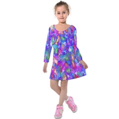 Abstract Trippy Bright Sky Space Kids  Long Sleeve Velvet Dress