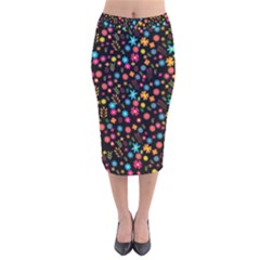 Floral Pattern Velvet Midi Pencil Skirt