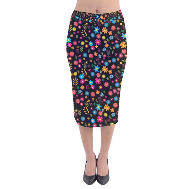 Floral pattern Velvet Midi Pencil Skirt