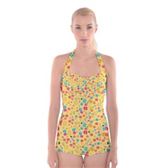 Floral Pattern Boyleg Halter Swimsuit 