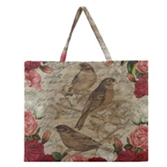 Vintage Birds Zipper Large Tote Bag by Valentinaart