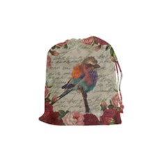 Vintage Bird Drawstring Pouches (medium)  by Valentinaart