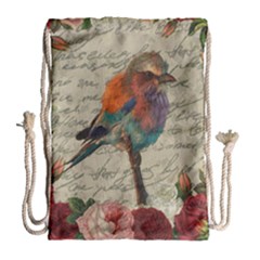 Vintage Bird Drawstring Bag (large) by Valentinaart