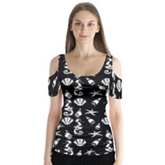 Seahorse Pattern Butterfly Sleeve Cutout Tee 