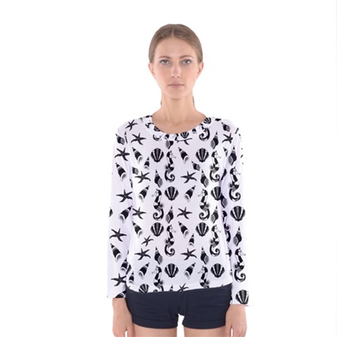 Seahorse Pattern Women s Long Sleeve Tee by Valentinaart