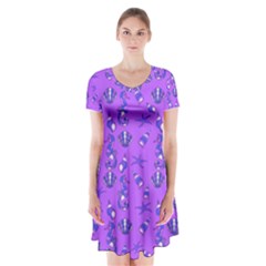 Seahorse Pattern Short Sleeve V-neck Flare Dress