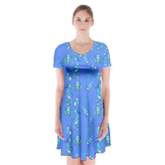 Seahorse Pattern Short Sleeve V-neck Flare Dress by Valentinaart