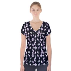 Seahorse Pattern Short Sleeve Front Detail Top