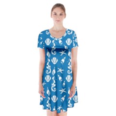 Seahorse Pattern Short Sleeve V-neck Flare Dress by Valentinaart