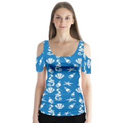 Seahorse Pattern Butterfly Sleeve Cutout Tee 