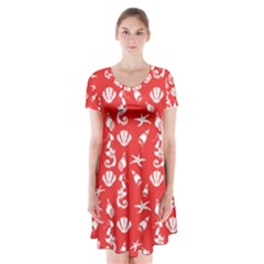 Seahorse Pattern Short Sleeve V-neck Flare Dress by Valentinaart