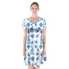 Seahorse Pattern Short Sleeve V-neck Flare Dress by Valentinaart