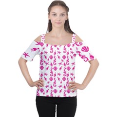 Seahorse Pattern Women s Cutout Shoulder Tee