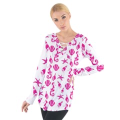 Seahorse Pattern Women s Tie Up Tee