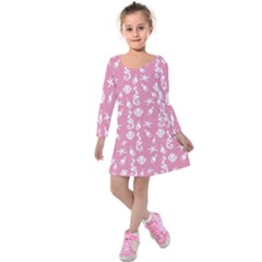 Seahorse Pattern Kids  Long Sleeve Velvet Dress