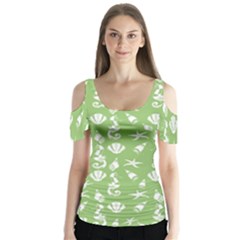 Seahorse Pattern Butterfly Sleeve Cutout Tee 