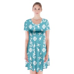 Seahorse Pattern Short Sleeve V-neck Flare Dress by Valentinaart