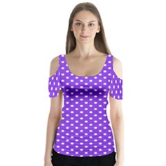 Polka Dots Butterfly Sleeve Cutout Tee 