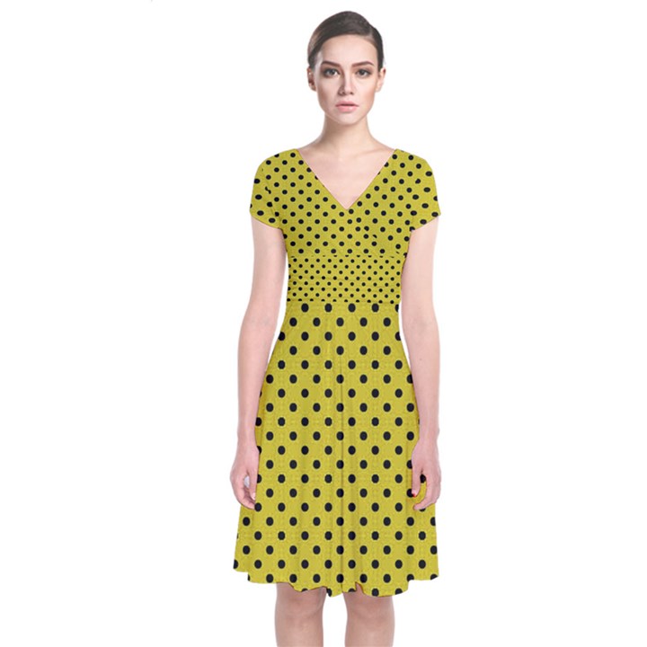 Polka dots Short Sleeve Front Wrap Dress