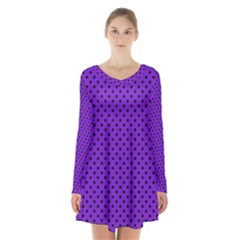 Polka Dots Long Sleeve Velvet V-neck Dress