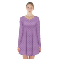 Polka Dots Long Sleeve Velvet V-neck Dress